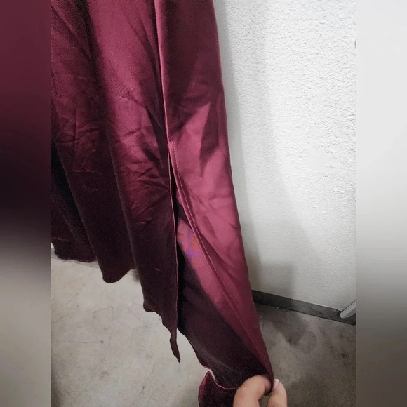 Lulus Classic Elegance Wine Satin Sleeveless Mock Neck Maxi Dress Wedding Party - Picture 9 of 11